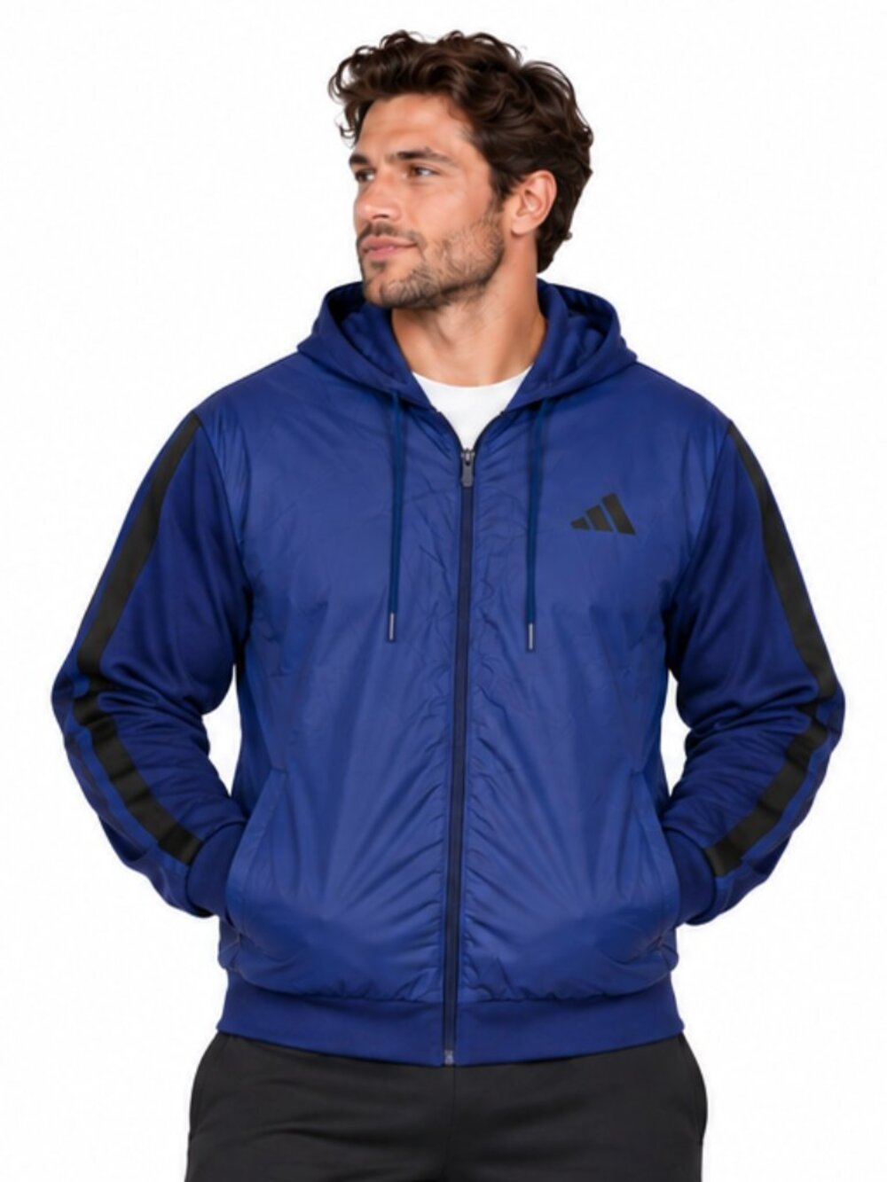 Adidas Mens Essentials 3-Stripes Insulated Hybrid Jacket Dark Blue KA5248 Large